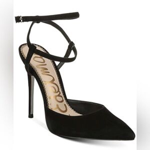 Sam Edelman Pumps Black Suede Pointy Toe Stiletto Heels Deanna Ankle Strap Sz 9
